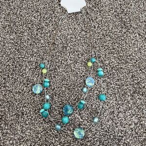 Multi-Strand Beaded Necklace with Blue and Green Beads
